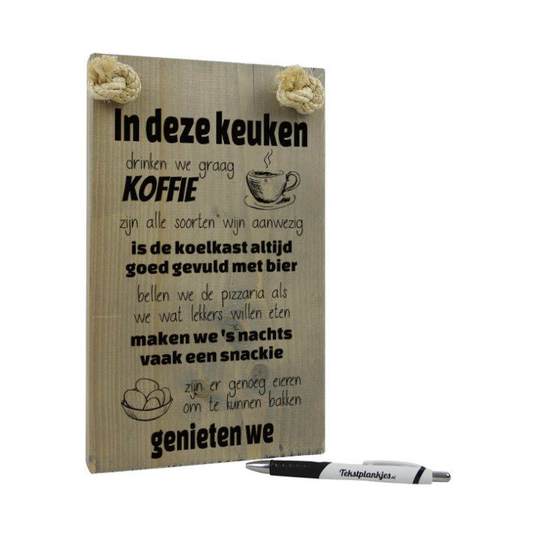 Origineel cadeau Tekst op hout/tekstbord In deze keuken genieten we