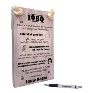 tekst op hout - tekstbord - origineel cadeau 40 jaar verjaardag - verjaardagscadeau geboren in 1980