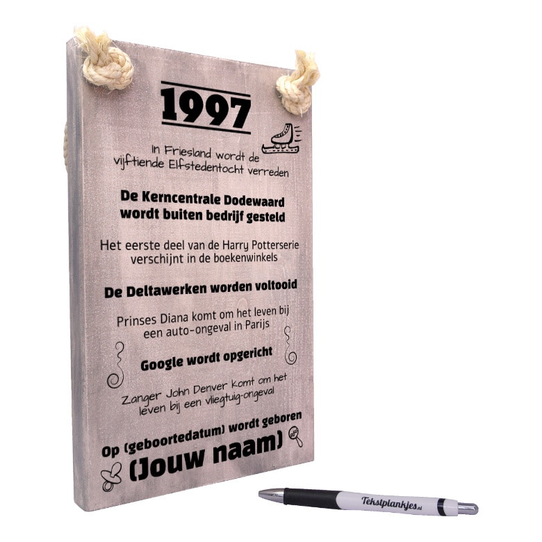 gepersonaliseerd verjaardagscadeau - origineel cadeau en persoonlijk cadeau man vrouw geboren in 1997